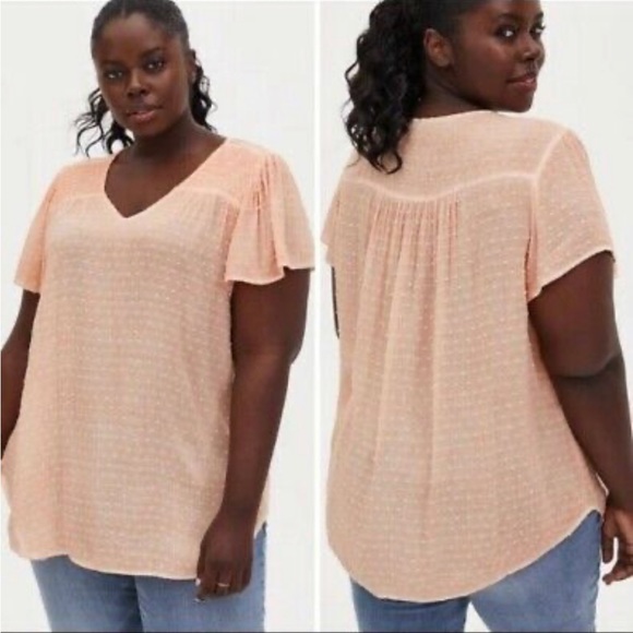 Torrid Peach Swiss Dot Smocked Top - Picture 1 of 9